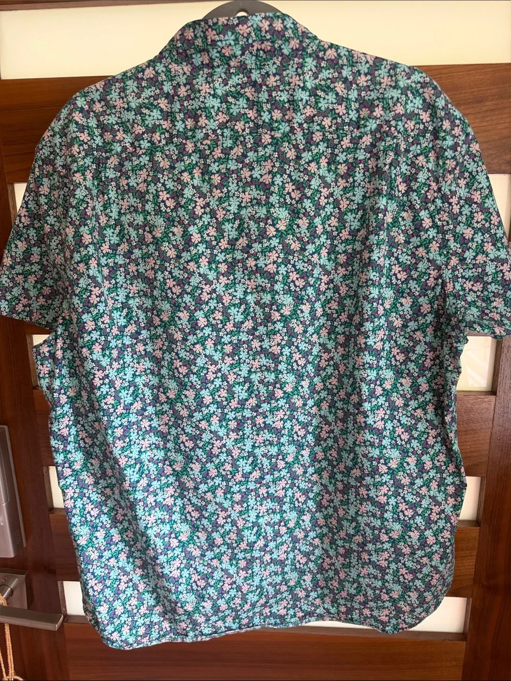 J. Crew Floral Short-Sleeve Button-Down Shirt in Teal and Pink